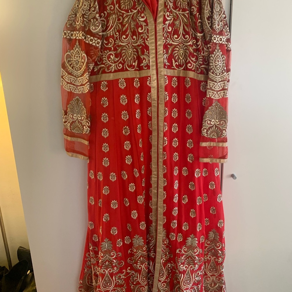 HEAVY embroidered red and gold anarkali
